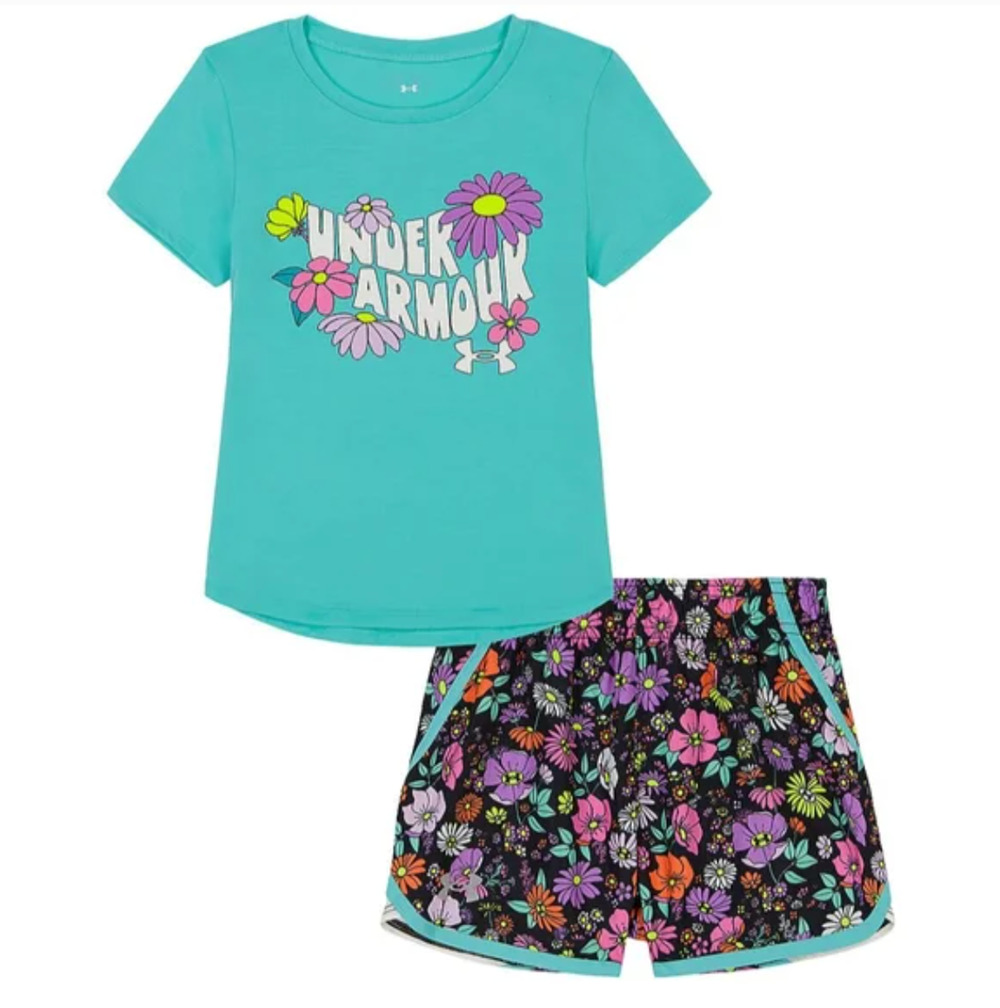 Under Armour Turquoise Retro Flower Set Girls Size 4T Like New